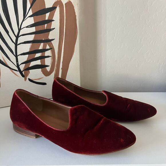 Le Monde Beryl Flat Red Velvet Venetian‎ Italian Slipper Flat Loafers Size 37 - Picture 3 of 8